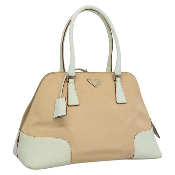 PRADA Hand Bag Canvas Beige Silver - Picture 1 of 13